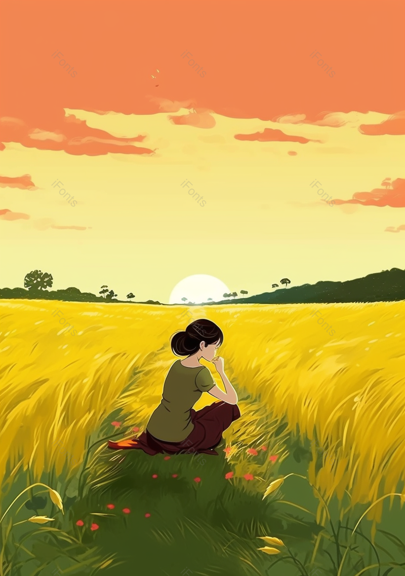麦田里看日出的女孩二十四节气之芒种插画背景,插画/手绘图,插画/手绘图库,插画/手绘图下载,插画/手绘